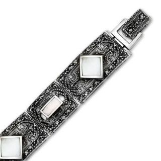 Marcasite and Mother of Pearl Art Deco Style 71 4 inches Link Bracelet