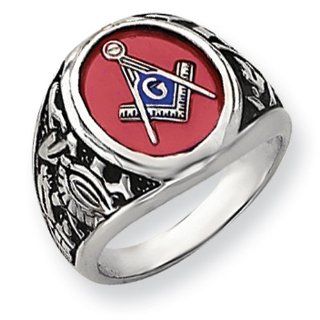 14k White Gold Mens Masonic Ring   Size 10   JewelryWeb Jewelry