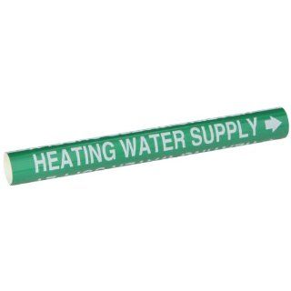Brady 5826 O High Performance   Wrap Around Pipe Marker, B 689, White On Green Pvf Over Laminated Polyester, Legend "Heating Water Supply" Industrial Pipe Markers