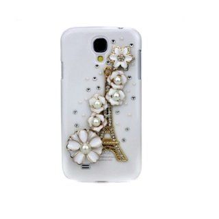 Smartele 3D Rhinestone Bling crystal diamond eiffel tower with camellia flower back case cover for samsung galaxy s4 i9500 (White) Cell Phones & Accessories