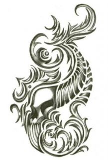 Iron Tribal Flaming Horn Skull Temporary Body Art Tattoos 2.5" x 3.5" Apparel Accessories Clothing
