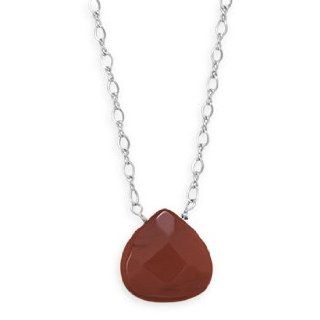 Sterling Silver 16.5 Inch Plus 2 Inch Red Jasper Drop Necklace Vishal Jewelry Jewelry