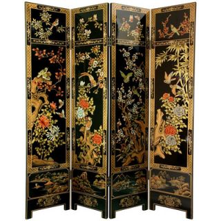 Oriental Furniture Four Seasons Flowers Screen in Black