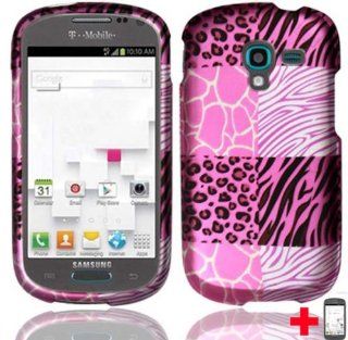 Samsung T599 Galaxy Exhibit PINK WHITE BLACK EXOTIC ZEBRA LEOPARD SKIN RUBBERIZED HARD PLASTIC 2 PIECE SNAP ON CELL PHONE CASE + FREE SCREEN PROTECTOR, FROM [TRIPLE8ACCESSORIES] Cell Phones & Accessories