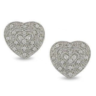 10k White Gold Heart Ear Pin Earrings, TDW 1/5ct. Jewelry