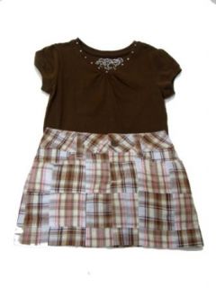 The Children's Place Girls Brown Solid V Neck Rhine Stud Tee Shirt, Size Small, 5/6 Matched with Limited Too's Girls Brown/Beige/Pink Plaid Scooter Skirt, Skort   Size 6 Regular Clothing Sets Clothing