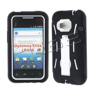LG OPTIMUS ELITE / OPTIMUS M+ LS 696 BLACK WHITE HYBRID COVER + KICKSTAND SNAP ON PROTECTOR ACCESSORY Cell Phones & Accessories