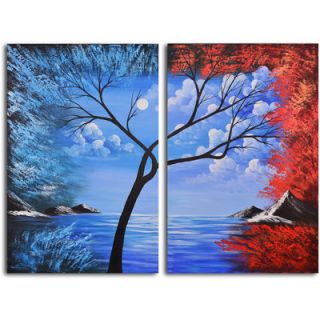 My Art Outlet Hand Painted Blue Lagoon Diptych 2 Piece Oil Canvas