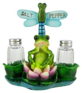 Meditating Frog & Dragonfly Salt & Pepper Shaker Set Salt And Pepper Shaker Sets Kitchen & Dining