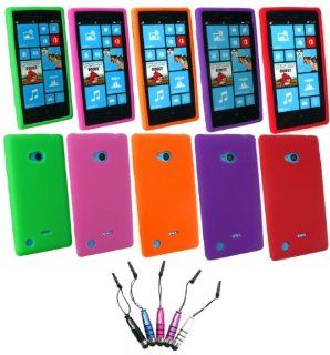Emartbuy Nokia Lumia 720   Bundle of 5 Metallic Mini Stylus + Bundle Pack of 5 Silicon Skin Cover/Case Purple, Green, Pink, Orange & Red Cell Phones & Accessories