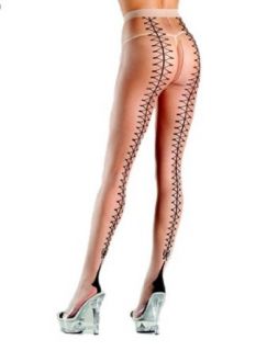 Be Wicked Women's Faux Lace Up Back Cuban Heel Tights, Black, One Size Clothing