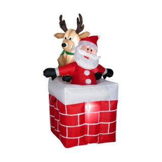 Gemmy Industries Airblown Animated Reindeer Pulling Santa from Chimney
