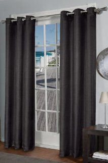 Design Dcor Rita Heavyweight Textured Linen Look Curtain Panel, Charcoal   Window Treatment Panels