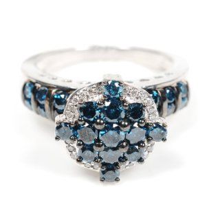 Women's Round Cut Blue Diamond & White Diamond Ring .925 Sterling Silver Fine Jewelry Jewelry