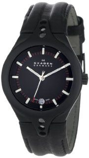 Skagen Men's 723XLTMLB Team CSC Black Titanium Black Leather Watch at  Men's Watch store.