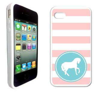 Love Horses Baby Pink Stripes Circle Hipster White Silicon Bumper iPhone 4 Case Fits iPhone 4 & iPhone 4S Cell Phones & Accessories