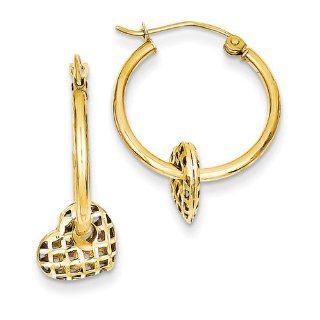 Filigree Heart Hoop Earrings, 14K Yellow Gold Jewelry