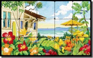 Tropical Seascape Tumbled Marble Tile Mural Backsplash 20" x 12"   The Good Life by Robin Wethe Altman    