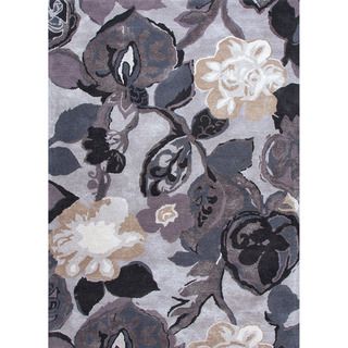 Hand tufted Transitional Floral pattern Grayish blue Rug (36 X 56)