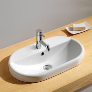 Meridian oval bathroom sink Semi recessed with overflow One pre