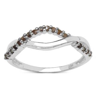JewelzDirect 925 Sterling Silver Champagne Diamond Ring