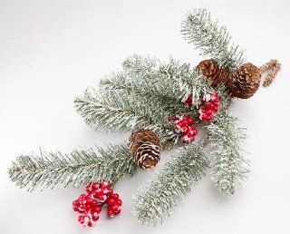 Package of 4 Artificial Pine Branch "Snow Covered" Sprays with Red Berries and Natural Pine Cones. An Easy Decoration for the Holidays.   Home And Garden Products