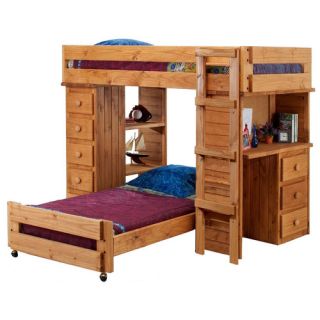 Twin Over Twin Student L Shaped Bunk Bed with Desk and Chest End