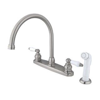 Kingston Brass KB728 Double Handle Goose Neck Kitchen Faucet with White Sprayer   Touch On Kitchen Sink Faucets  