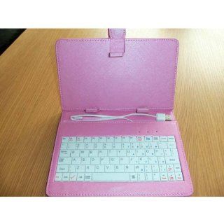 Ghope 7" INCH Tablet Stand with USB Keyboard   Pink Faux Leather Carrying Case Pink Electronics