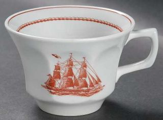 Wedgwood Flying Cloud Rust Flat Cup, Fine China Dinnerware   Rust Ship In Center