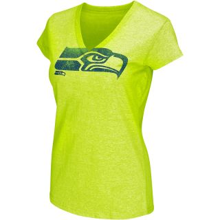 G III Womens Seattle Seahawks Neon V Neck Short Sleeve T Shirt   Size Medium,