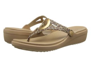 Crocs Sanrah Leopard Wedge Womens Wedge Shoes (Gold)