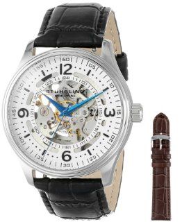 Stuhrling Original Men's 730.SET.01 Delphi Denmark Automatic Skeleton Black Leather Strap Watch with Additional Strap Watches