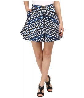 Versace Collection Graphic Print Pleated Skirt Womens Skirt (Blue)