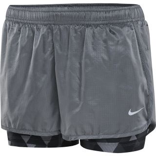 NIKE Womens Transparent 2 in 1 Running Shorts   Size Medium, Dk.grey/black