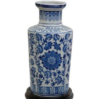 Oriental Furniture 12 Vase with Blue Floral Design in White