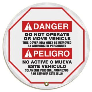 Accuform Signs KDD733 Vinyl Spanish Bilingual Steering Wheel Message Cover, Legend "Danger, DO NOT OPERATE OR MOVE VEHICLE THIS COVER MAY ONLY BE REMOVED BY AUTHORIZED PERSONNEL/PELIGRO NO ACTIVE O MUEVA ESTE VEHICULO SOLAMENTE PERSONAL AUTORIZADO A D