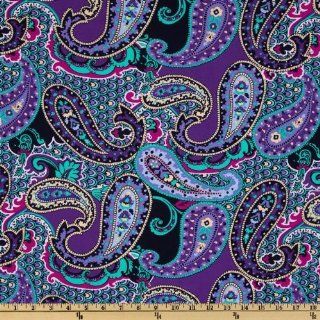 58'' Wide Stretch Jersey ITY Knit Paisley Purple/Green/Black Fabric By The Yard