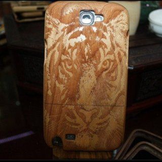 Glomarts Tiger Head Pattern Handmade Cherry Wood Wooden Protective Shell For Samsung N7100/Note2 Cell Phones & Accessories