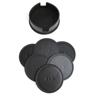 Royce Leather Leather Coasters in Leather Holder in Black (6 in set)