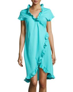 Ruffle Jersey Wrap Dress, Turquoise