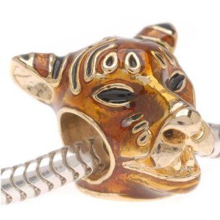 22K Gold Plated Enamel 3D Tiger Head   European Style Large Hole Spacer Bead (1)