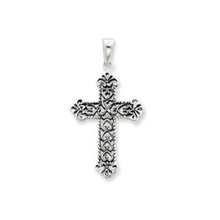 Jewelryweb Sterling Silver Fleur de lis Cross Pendant