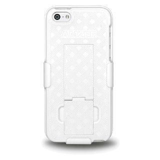 Amzer Shellster Shell Holster Combo Case Cover for Apple iPhone 5C with Kickstand and Belt Clip   Retail Packaging   White Cell Phones & Accessories