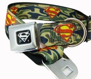 Green Camouflage Superman Logo Seat Belt Buckle Dog Collar 1.5" x 13 18"  Pet Collars 