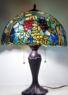 Handcrafted Bountiful Tiffany Style Stained Glass (739 pieces) Table / Desk Lamp 16"W X 23"H    