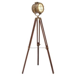 Woodland Imports Brass Wood Studio Light Floor Lamp