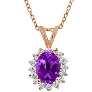 1.42 Ct Oval Purple Amethyst Diamond Gold Plated Sterling Silver Pendant Jewelry