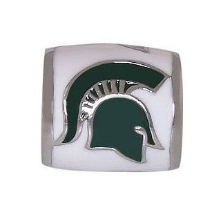 MICHIGAN STATE Spartans Mascot Logo White 925 Silver European College Charm Bead