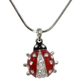 Adorable Little Ladybug Charm Pendant and Necklace Enamel and Crystals Gift Boxed Fashion Jewelry Jewelry
